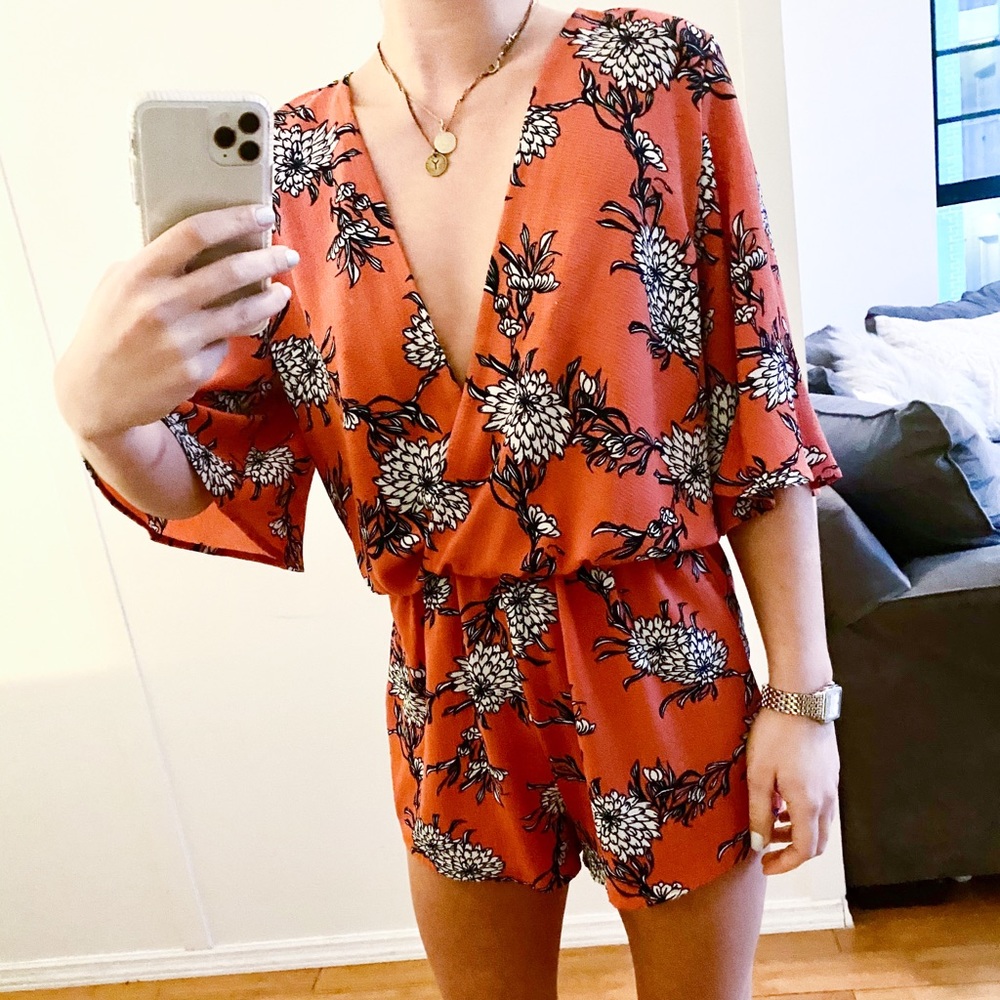 Pink floral romper